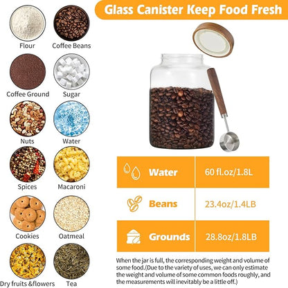 Large Glass Coffee Jars with Spoons 60 oz /1800ml, Round Storage Canister with - Image 3