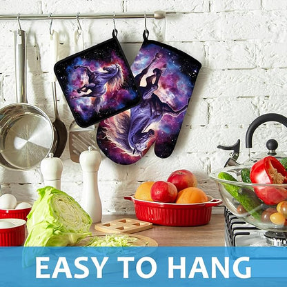 Horse Purple Galaxy Space Oven Mitts and Pot Holders Sets Heat Resistant 4Pcs - Image 4