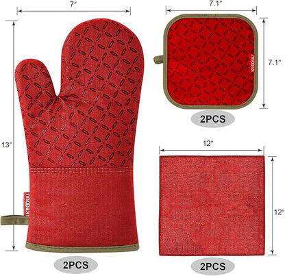 KEGOUU Oven Mitts and Pot Holders 6pcs Set, Kitchen Oven Glove High Heat - Image 2