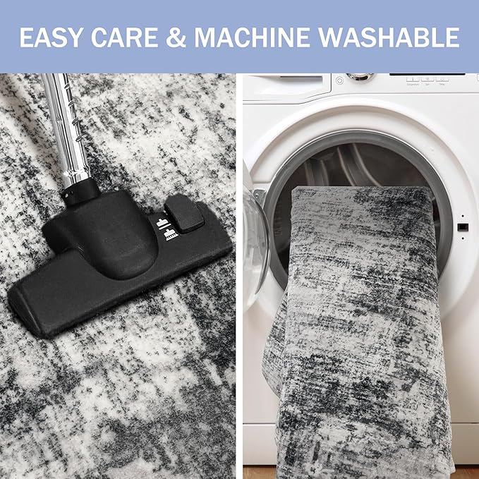 IOHOUZE Abstract Runner Rug 2x7 Ft Washable Runners for Hallways, Non Slip Kitchen Runner Printed Faux Wool Entryway Runners Indoor, Modern Abstract Floor Carpet for Hall Kitchen Bedroom, Black Gey