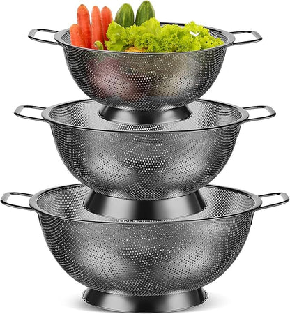 Bokon 3 Pcs Stainless Steel Colander Set Colander Bowl and Sieves 1/3/5 Quart by Bokon