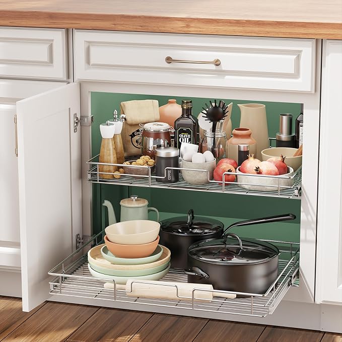 LOVMOR 2 Tier Individual Pull Out Cabinet Organizer 27" W x 21½" D, Slide Out - Image 5