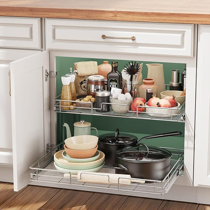 LOVMOR 2 Tier Individual Pull Out Cabinet Organizer 27" W x 21½" D, Slide Out - Image 5