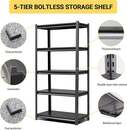 63" H Heavy Duty Garage Shelving, Metal Storage Shelves, Adjustable 5 Tier - Image 4