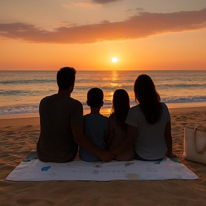 KARMA AND LUCK Dreamy Escape Beach Towel for Women & Men, Evil Eye, Hamsa Hand, Lotus, Butterfly, and Elephant Premium Designs, Cotton Beach Towels for Swimming, 61” x 28”