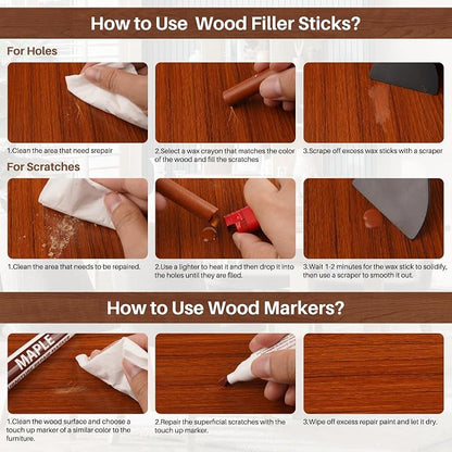 12 Colors Wood Filler Sticks Furniture Markers, Wood Floor Scratch Repair Kit - Image 4
