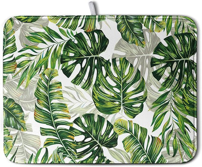 Tropical Palm Leaves Dish Drying Mat by Kwlegh
