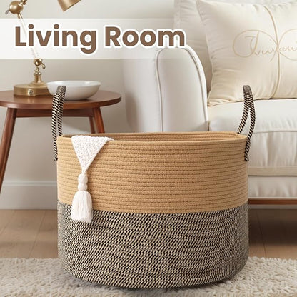 Woven Blanket Basket, 115L Large Rope Storage Bin - Image 5