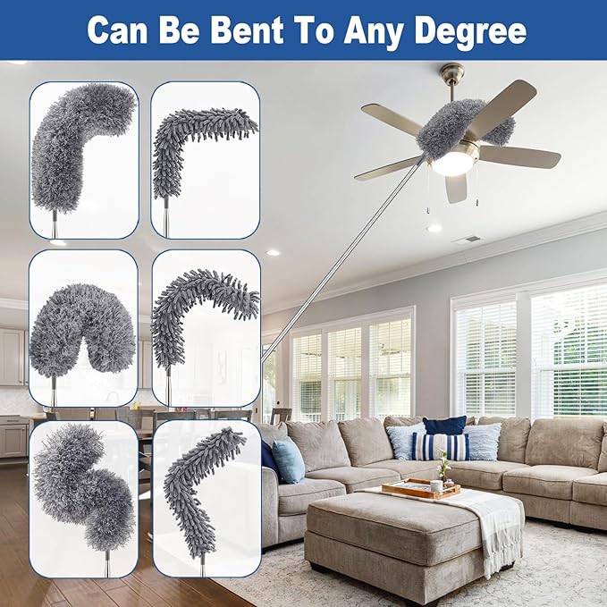 FUUNSOO Microfiber Feather Duster, Duster with Extension Pole 30-100 Inches,Ceiling Fan Cleaner Duster Retractable Gap Dust Brush Cleaner for Cleaning Cobweb,High Ceiling,Blinds, (Dark Gray)