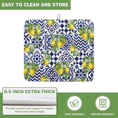 Lemon and Blue Tile Dish Drying Mat 16x18 Inch Absorbent Reversible Mexican - Image 5