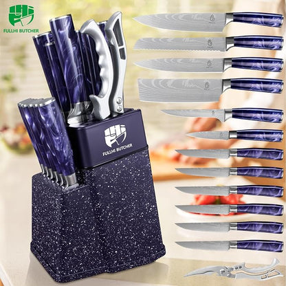 FULLHI 14pcs Block Knife Set, Chef's Knife Steak Knives Set - Image 7
