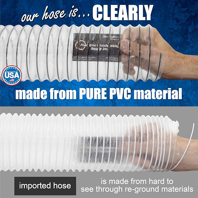 PVC Dust Collection Hose w/4 Thumbscrew Clamps, Puncture Resistant, Carbon - Image 3