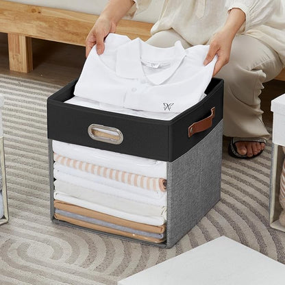 Fabric Storage Cubes with Clear Windows and Lids 11'' Foldable Storage Bins - Image 6