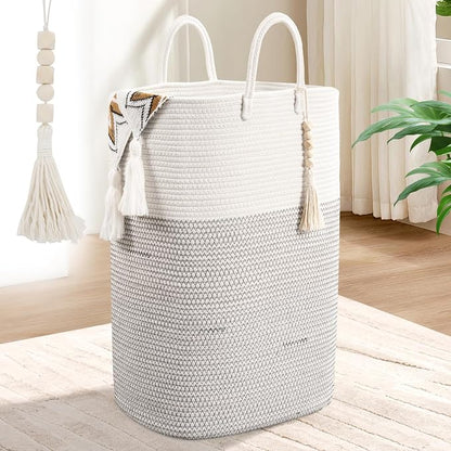 Woven Laundry Basket for Clothes, 50 L Large Rectangle Laundry Hampers by WENMER