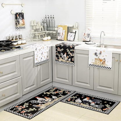 Fourluoo 10 Pcs Rooster Kitchen Dish Towels Rugs Oven Mitts and Pot Holders Set - Image 7
