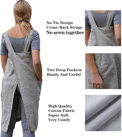 VLZUFE Cotton Linen Apron for women Cross Back Apron Pinafore Dress for Baking - Image 4