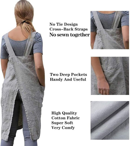 VLZUFE Cotton Linen Apron for women Cross Back Apron Pinafore Dress for Baking - Image 4