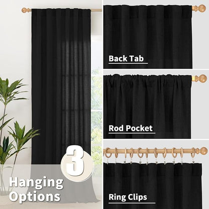 YoungsTex Black Linen Curtains 63 inch Length 2 Panels - Image 5