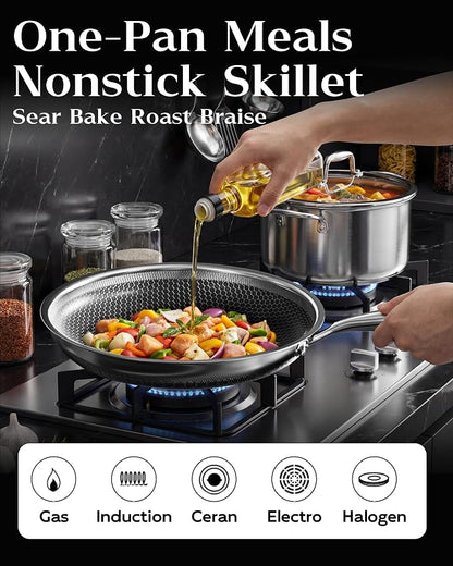 Nonstick Frying Pan Set, 8+10+12 Inch, Honeycomb Stainless Steel Skillet Pans - Image 3
