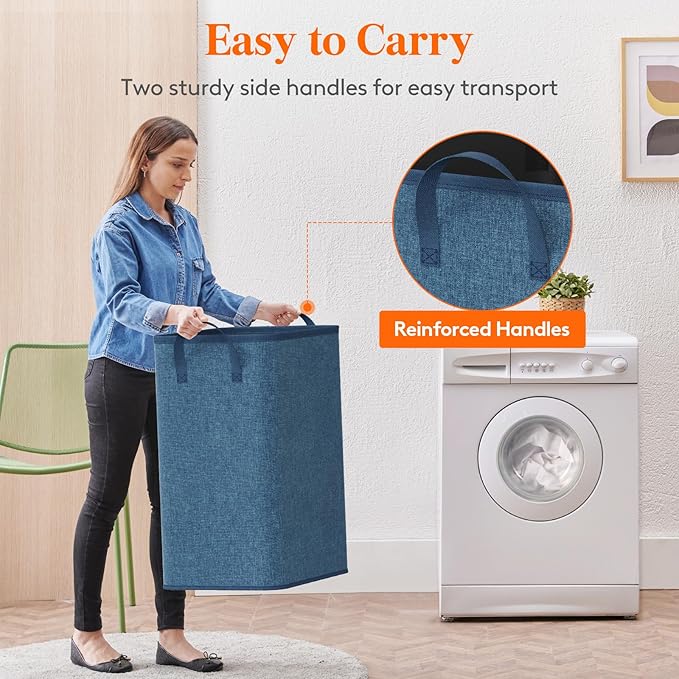 Lifewit 80L Large Tall Laundry Hamper, Collapsible Laundry Basket with Handles, Foldable Clothes Hampers for Laundry, Portable Dirty Clothes Hamper for Dorm College Bedroom Bathroom, Dark Blue