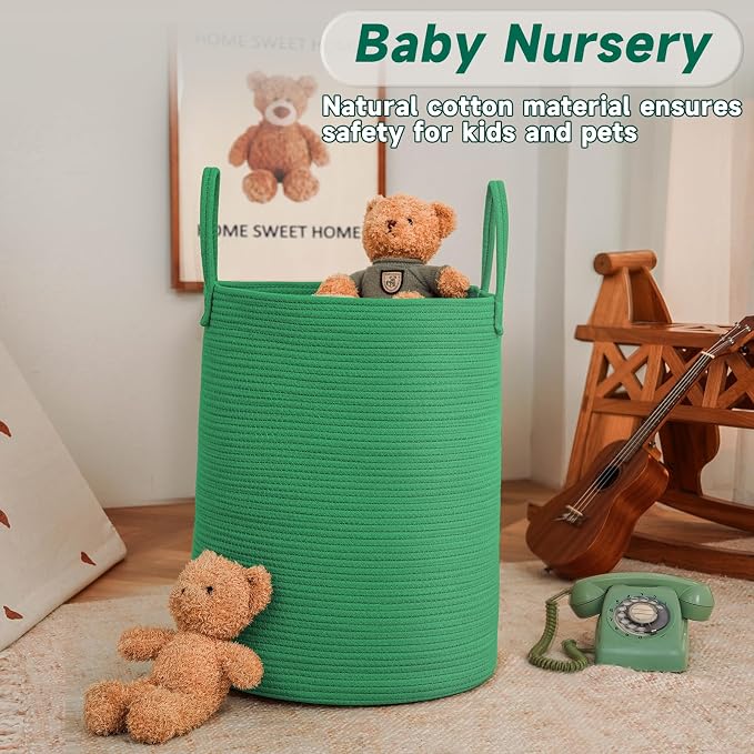 Large Woven Laundry Basket Hamper, 80L Cotton Rope Storage Bin - Image 2