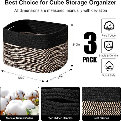 Storage Baskets for Organizing Shelves, Toy Basket for Kid's Room, Woven Cotton - Image 3