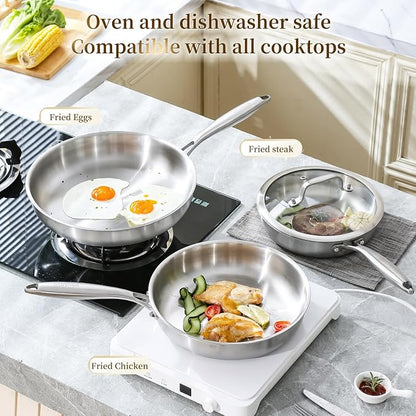 DELARLO Tri-Ply Stainless Steel Pan, 18/10 Frying Pan, Oven Safe Up to 600°F - Image 5