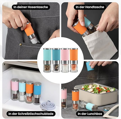 VEVOK CHEF Small Salt and Pepper Grinder 4Pcs Portable Mini Glass Salt Spices - Image 4