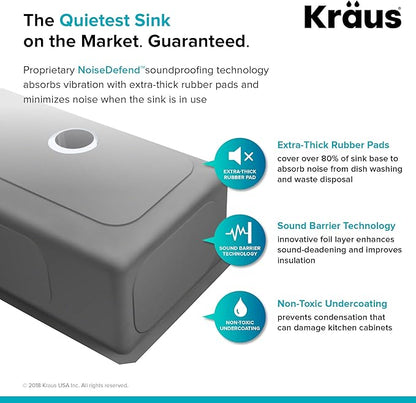 KRAUS Standart PRO™ 33-inch 16 Gauge Undermount 50/50 Double Bowl Stainless Steel Kitchen Sink with WasteGuard™ Continuous Feed Garbage Disposal, KHU102-33-100-75MB