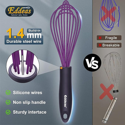 Silicone Whisk, Eddeas Whisk Non-Scratch Coated Whisks set of 3-Heat Resistant - Image 3
