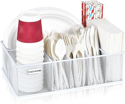 VIKEYHOME Paper Plate Organizer, Metal Silverware Caddy by VIKEYHOME