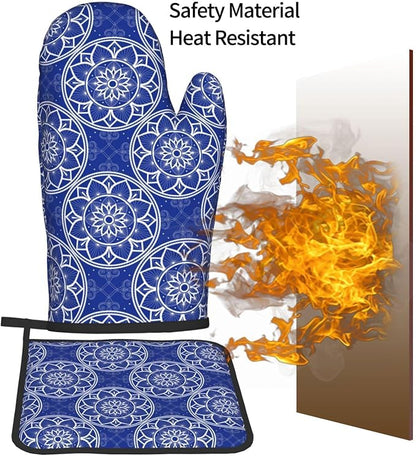 Chinoiserie Blue and White Floral Oven Mitts and Pot Holders Sets of 3 - Image 7