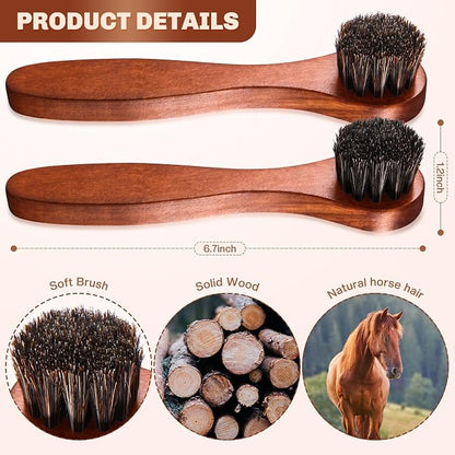 2 Pcs Horsehair Shine Shoes Brush Kit Polish Dauber Applicators Cleaning - Image 2