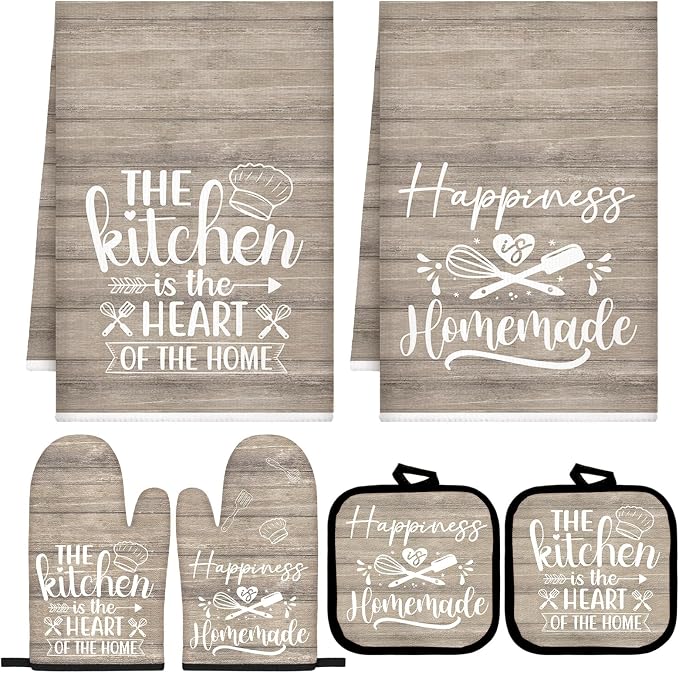 Sratte 6 Pcs Kitchen Decor Accessories Set Farmhouse Towels Pot Holders Oven by Sratte