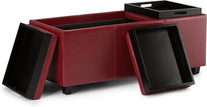 SIMPLIHOME Avalon 42 inch Wide Contemporary Rectangle Storage Ottoman in Red - Image 5