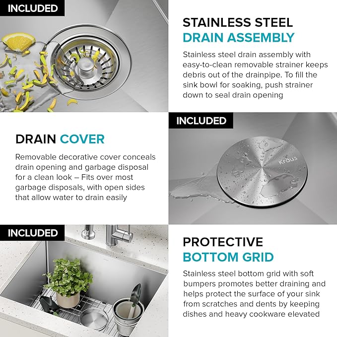 Kraus KHU101-24L Standart PRO 24-inch Undermount 16 Gauge Single Bowl Laundry and Utility Sink, 24 Inch, Tight Radius