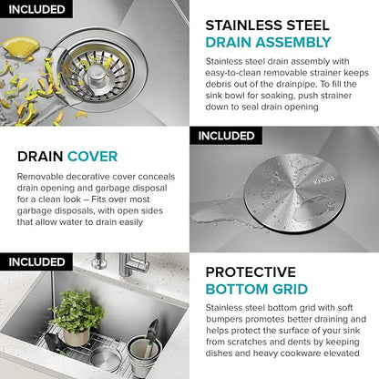 Kraus KHU101-24L Standart PRO 24-inch Undermount 16 Gauge Single Bowl Laundry and Utility Sink, 24 Inch, Tight Radius