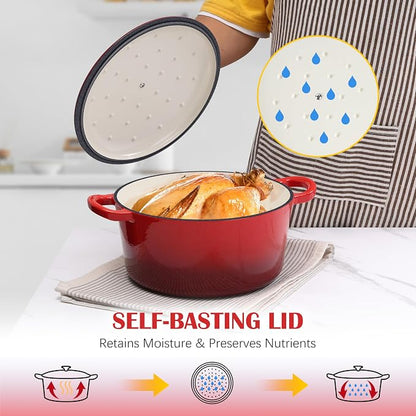 E-far Enameled Dutch Oven Pot for Bread Baking, 6QT Enameled Cast Iron Cookware - Image 5
