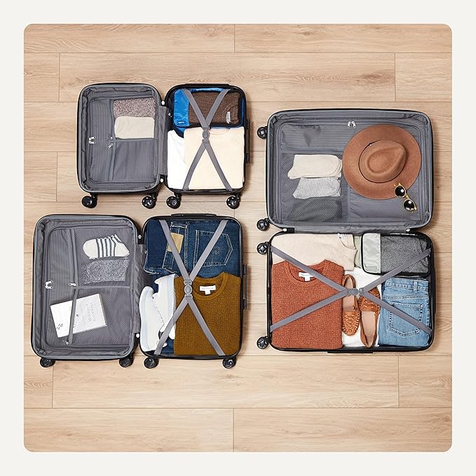 Amazon Basics 3-Piece Set (21", 26", 30"), Hardshell Suitcases With Wheels, Expandable For Up to 25% More Space, With Scratch-Resistant Surface, Four Multi-directional Wheels, Black