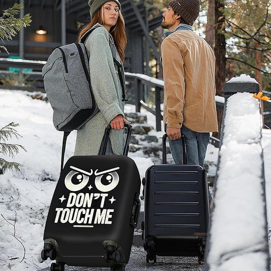 ANNA QUEEN Funny “Don’t Touch Me” Luggage Cover, Bold Black Suitcase Protector with Angry Eyes Design, Stretchable, Washable Travel Cover for 20-22 Inch Luggage