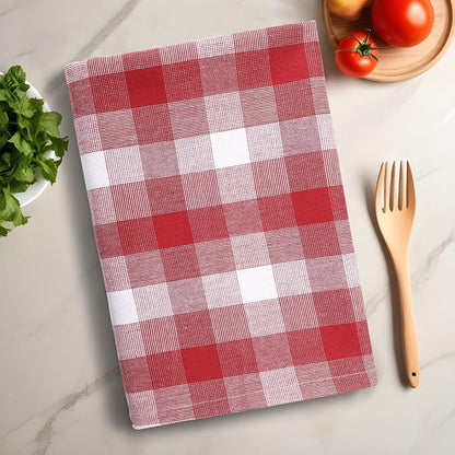 Christmas Kitchen Towels Set of 6 Red/White Checks, Reusable Cotton 20X30 - Image 5