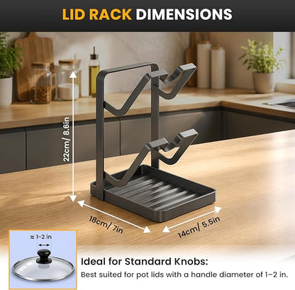 Pot Lid Holder with Removable Drip Tray, Kitchen Pot Lid Storage Rack - Image 2