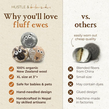Fluff Ewes Wool Dryer Balls 3 Pack Premium New Zealand Wool Laundry Balls - Image 4