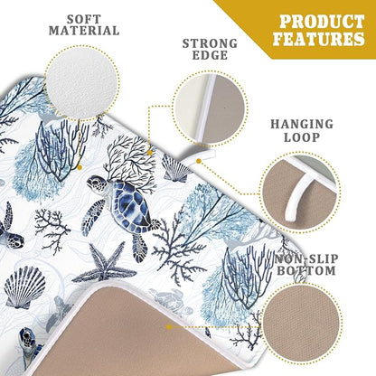 Giwawa 16"x18" Coastal Sea Turtles Dish Drying Mat Nautical Ocean Tortoise - Image 4