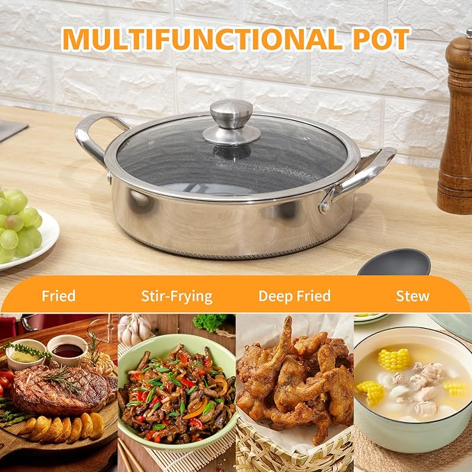 Toutrop Stainless Steel 7QT Saute Pan 14 Inch Deep Frying Pan - Image 3