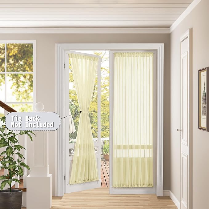 Tollpiz Sheer Door Curtains Closet Linen Textured Curtains Sheer Doorway Light - Image 2