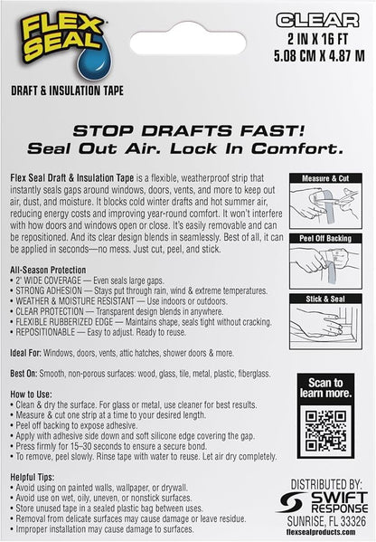 Flex Seal Draft and Insulation Sealing Tape, Rubberized, Weatherproof Strip - Image 2