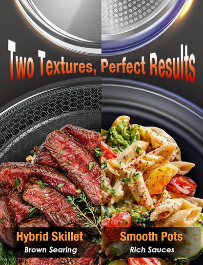 Pro DUXANO 12PC Nonstick Pots and Pans Set&Hybrid 3-Ply Stainless Steel Skillet - Image 2