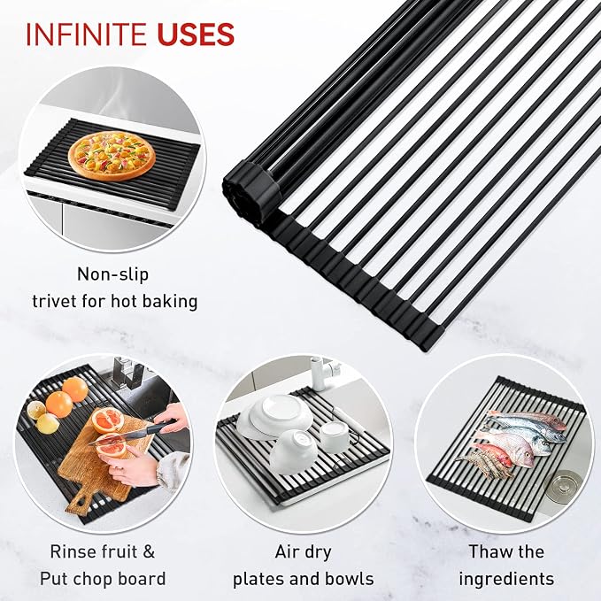 MERRYBOX Roll Up Dish Drying Rack, Silicone Wrapped Over The Sink Dish Rack - Image 8