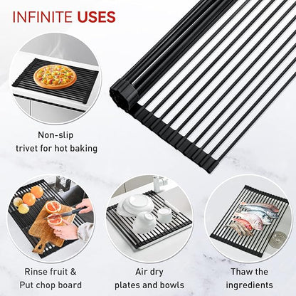 MERRYBOX Roll Up Dish Drying Rack, Silicone Wrapped Over The Sink Dish Rack - Image 8